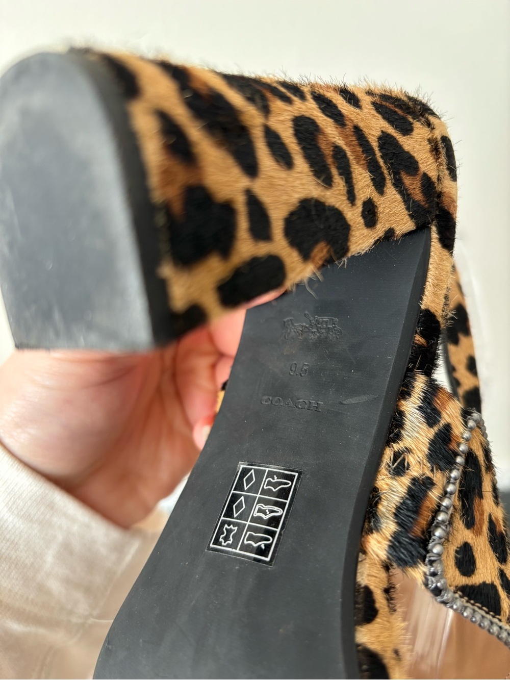Coach Rylie Leopard Print Calf Hair Block Heel Sandals Size 9.5 - Picture 8 of 8